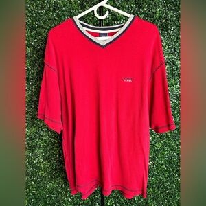 VTG 90’s Tommy Hilfiger Jeans Short Sleeve V Neck T-Shirt Medium Red
